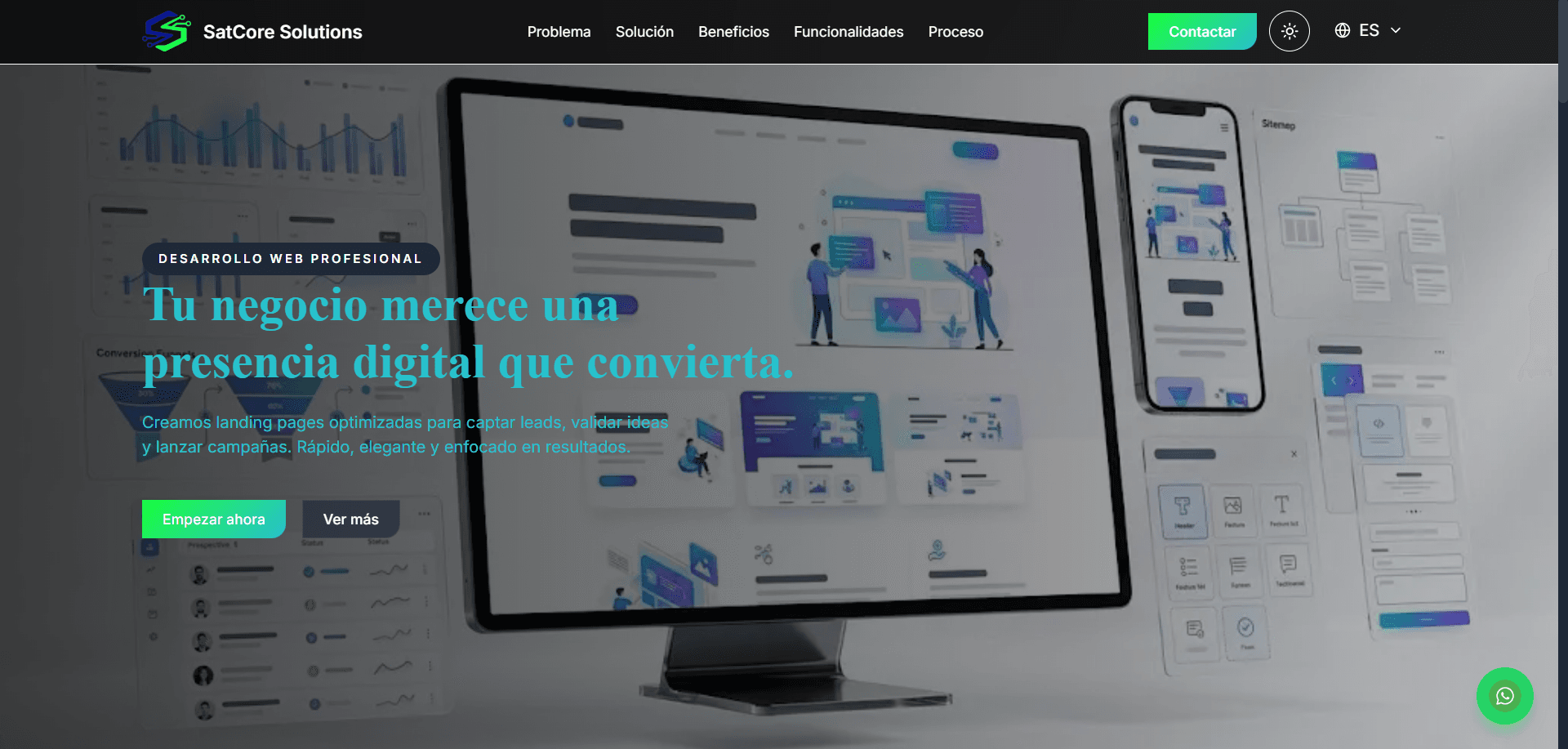 Plantilla profesional de landing comercial enfocada en la generación de clientes potenciales.